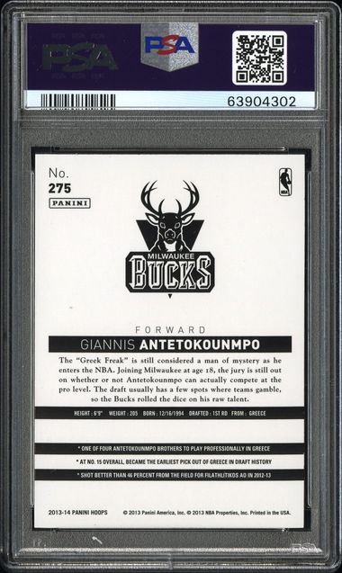 Psa 9 Giannis Antetokounmpo #275 Panini Hoops (Cabinet)
