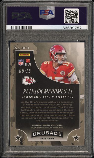 PSA 9 Patrick Mahomes II #CR1 Gold Crusade 1/10 Rookies & Stars (cabinet)