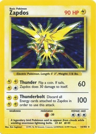 Zapdos (16)/102 Holo Rare Holofoil