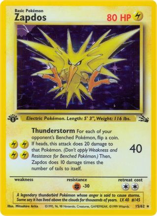 Zapdos (15) (15)/62 Holo Rare 1st Edition Holofoil