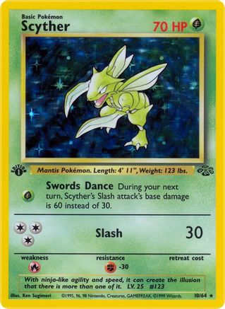 Scyther (10) (10)/64 Holo Rare 1st Edition Holofoil