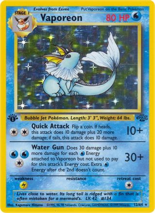 Vaporeon (12) (12)/64 Holo Rare Unlimited Holofoil