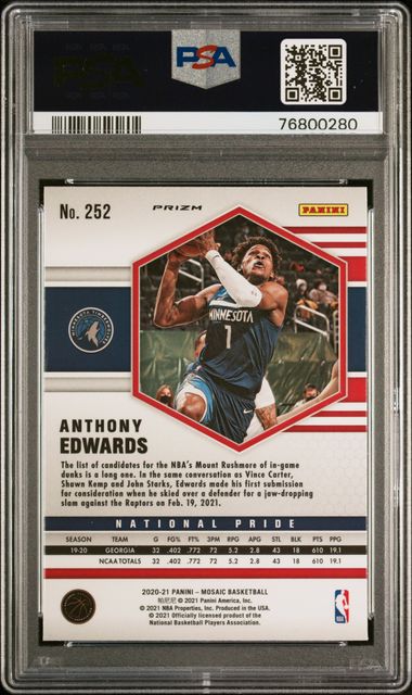 PSA 9 Anthony Edwards Camo Pink Mosaic #252 (cabinet)
