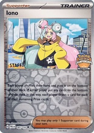Iono - 185/193 (Regional Championships) [Staff] (185) Uncommon Reverse Holofoil
