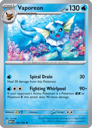 Vaporeon (134) Rare Reverse Holofoil