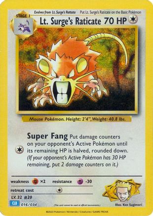 Lt. Surge's Raticate (16) Classic Collection Holofoil