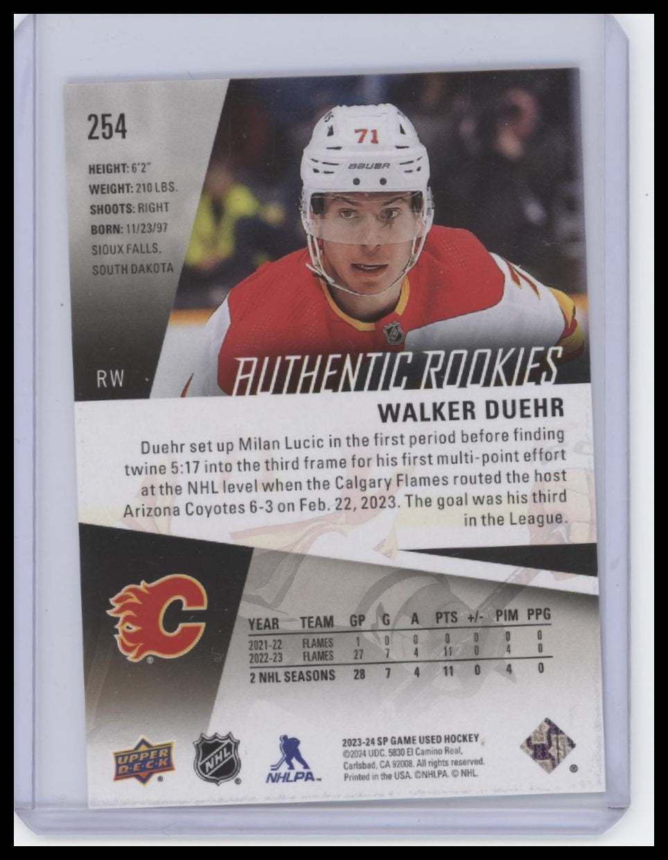 2023-24 SP Game Used #254 Walker Duehr Gold #/121