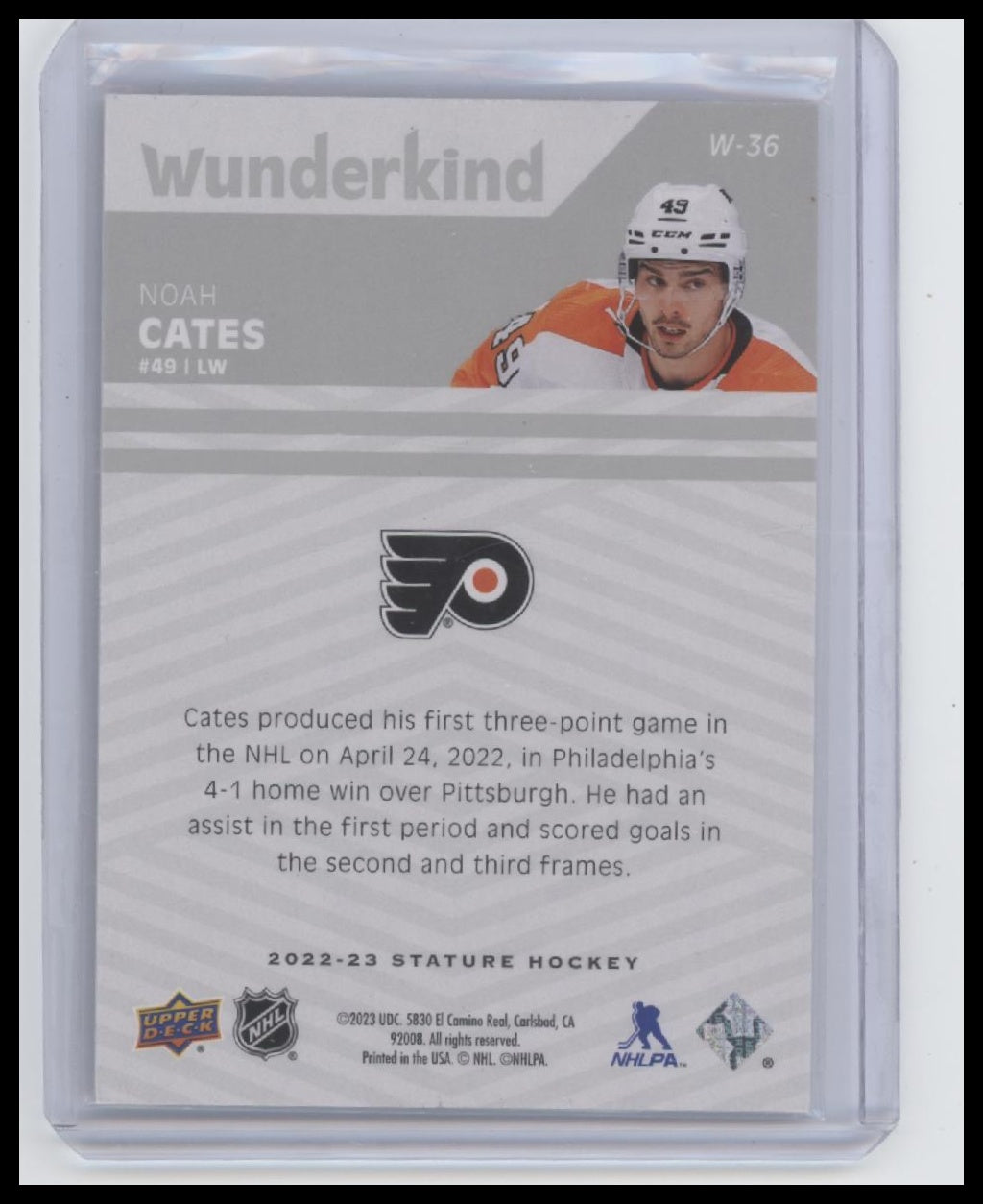 2022-23 Upper Deck Stature #W-36 Noah Cates Wunderkind