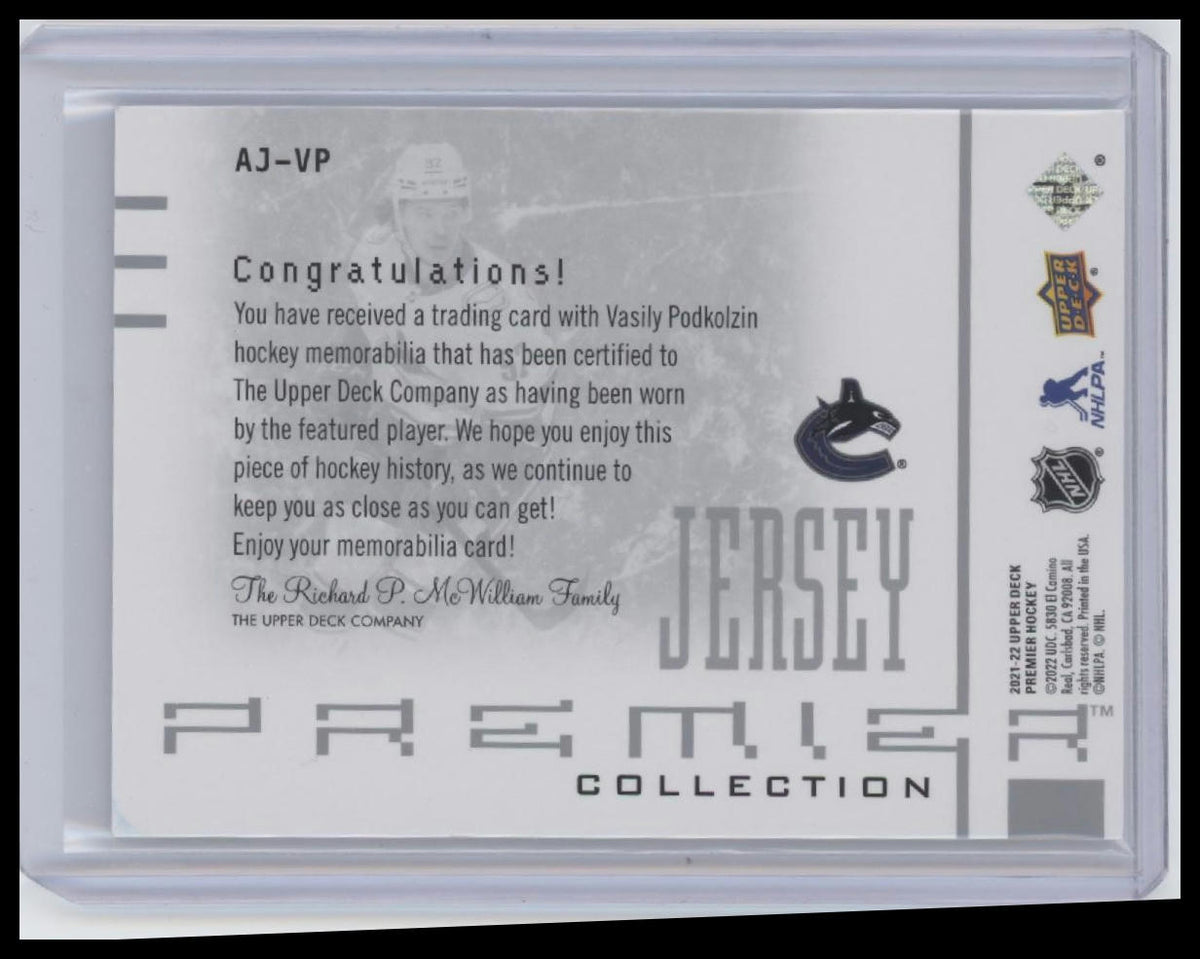 2021-22 Upper Deck Premier #AJ-VP Vasily Podkolzin 20th Anniversary Jersey #/300