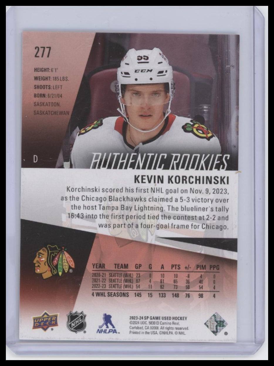 2023-24 SP Game Used #277 Kevin Korchinski Red #/219