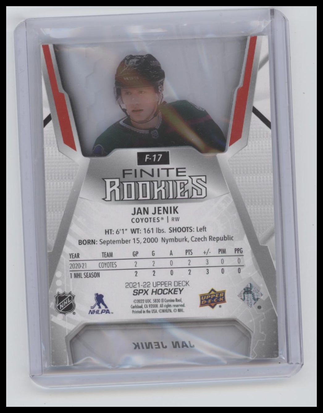 2021-22 SPx #F-17 Jan Jenik Finite Rookies Gold #/299