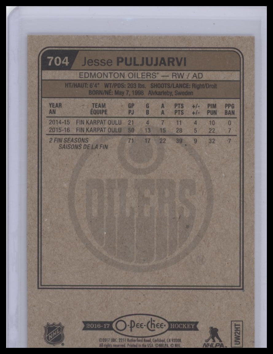 2016-17 Upper Deck #704 Jesse Puljujarvi 2016-17 O-Pee-Chee Update