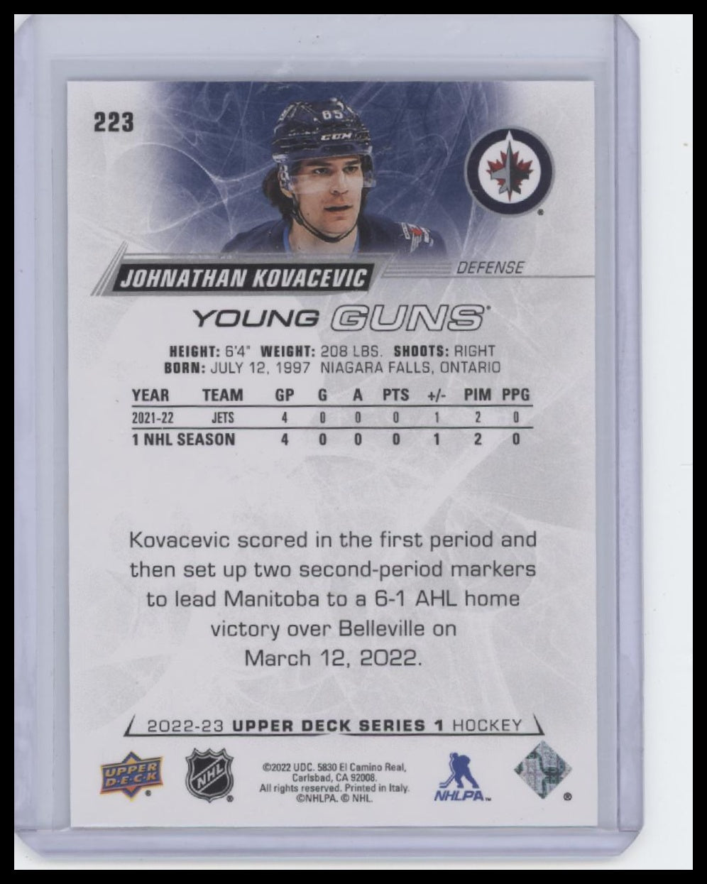 2022-23 Upper Deck #223 Johnny Kovacevic