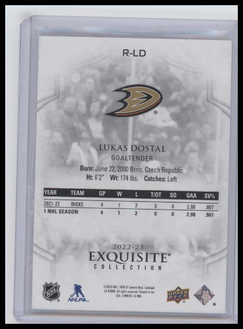 22-23 UD Black Diamond #R-LD Lukas Dostal Exquisite Collection Rookies #/399
