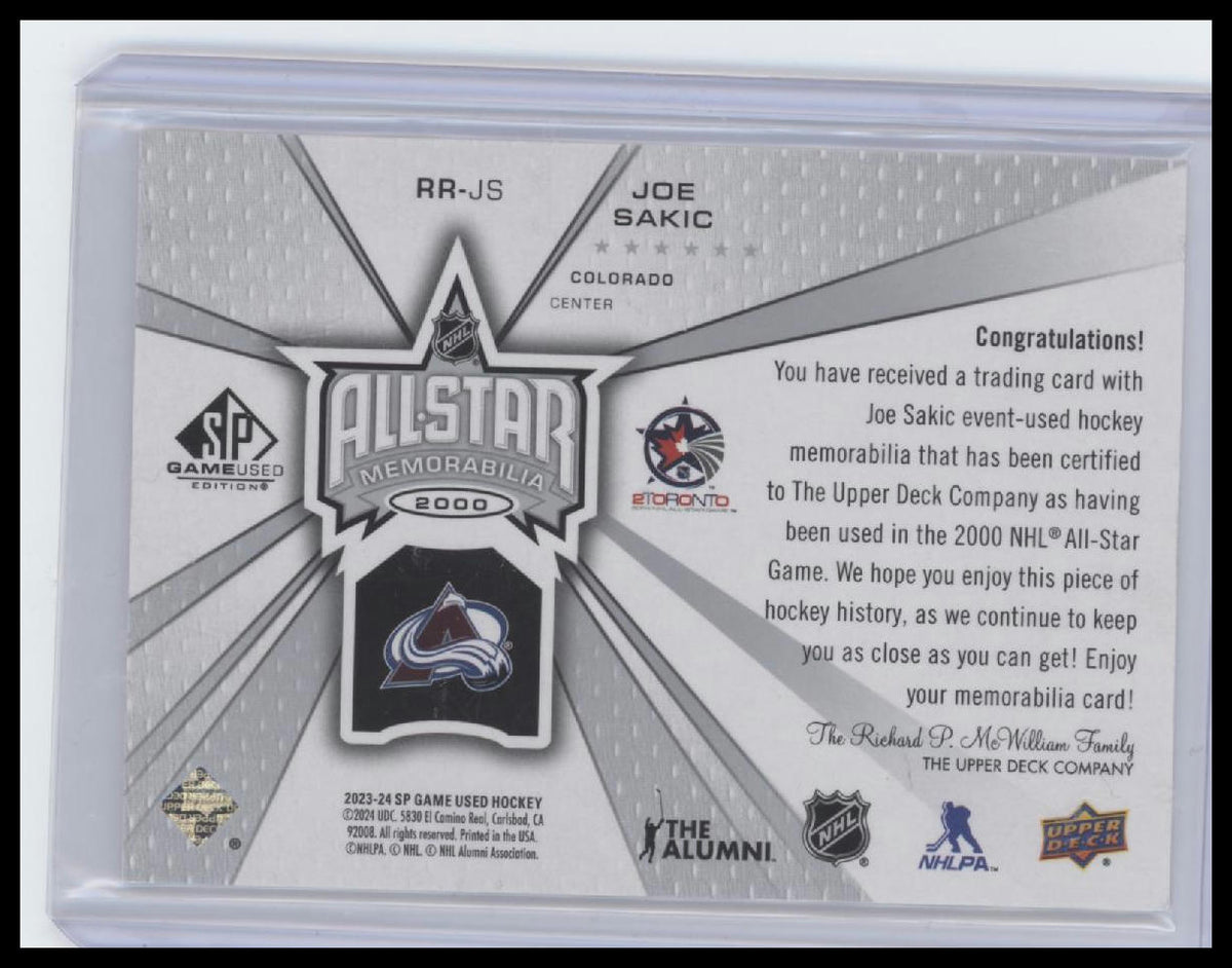 2023-24 SP Game Used #RR-JS Joe Sakic Retro Renovations Jersey #/100