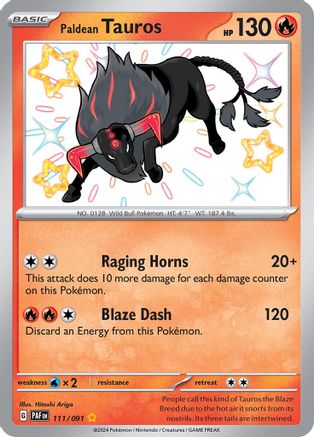 Paldean Tauros - 111/091 (111) Shiny Rare Holofoil