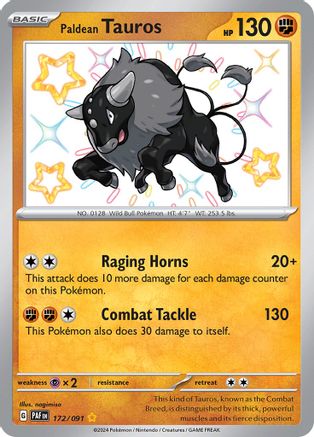 Paldean Tauros - 172/091 (172) Shiny Rare Holofoil