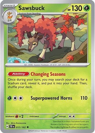 Sawsbuck - 017/162 (17) Uncommon Reverse Holofoil