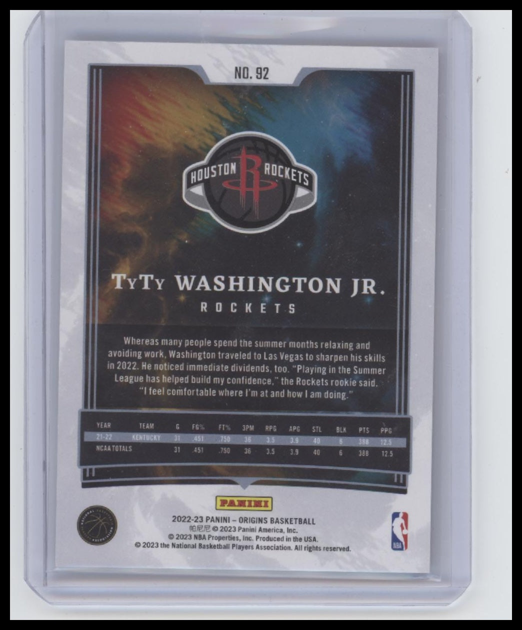 2022-23 Panini Origins #92 TyTy Washington Jr.