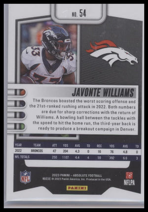 2023 Panini Absolute #54 Javonte Williams Blue