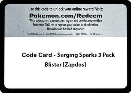 Code Card - Surging Sparks 3 Pack Blister [Zapdos] Code Card