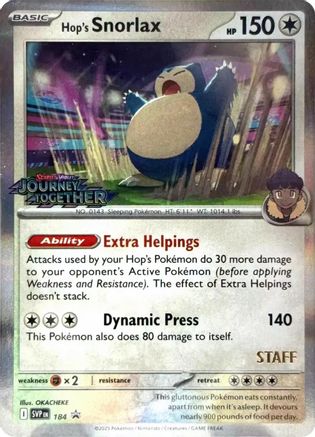 Hop's Snorlax - 184 (Prerelease) [Staff] (184) Promo Holofoil