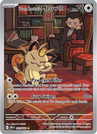 Team Rocket's Meowth - 203/182 (203) Illustration Rare Holofoil