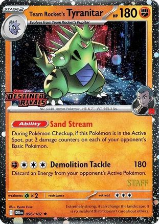 Team Rocket's Tyranitar (Prerelease) [Staff] (96) Rare Holofoil