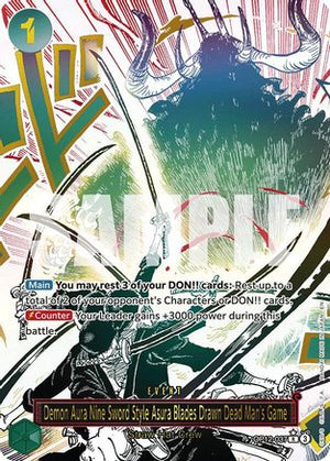 Demon Aura Nine Sword Style Asura Blades Drawn Dead Man's Game (Alternate Art) (OP12-037) - Legacy of the Master Foil (Cabinet-NM)
