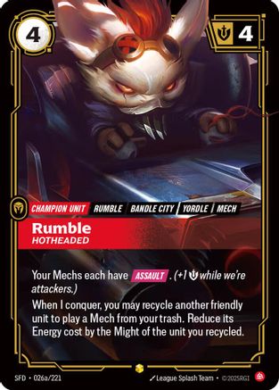 Rumble, Hotheaded (Alternate Art) (026a/221) - Spiritforged Foil