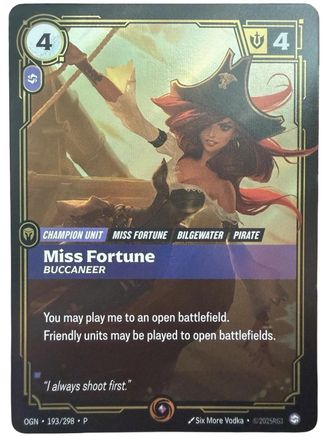 Miss Fortune, Buccaneer (193/298) - Riftbound Organized Play Promotional Cards Foil
