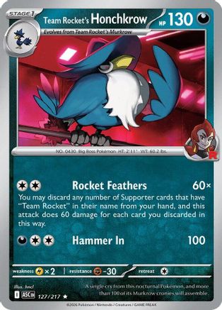 Team Rocket's Honchkrow (127) Rare Reverse Holofoil
