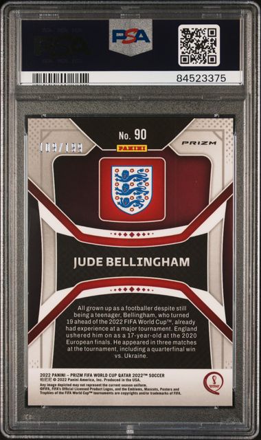 PSA 10 Jude Bellingham #90 Blue Wave Prizm W/C Qatar (Cabinet)