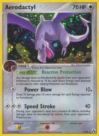 Lightly Played Aerodactyl (1)/92 Holo Rare Reverse Holofoil (Cabinet-LP)