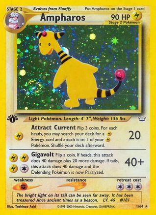 Ampharos (1)/64 Holo Rare 1st Edition Holofoil