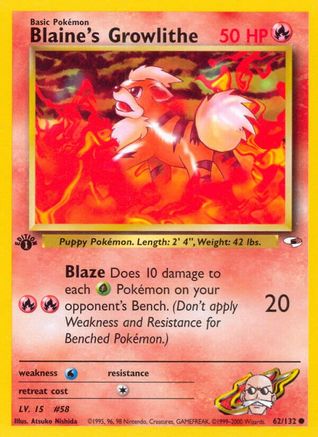 Blaine's Growlithe (62) (62)/132 Common 1st Edition