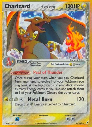 Heavily Played Charizard (Delta Species) (4)/100 Holo Rare Reverse Holofoil (Cabinet-HP)