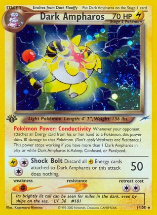 Dark Ampharos (1)/105 Holo Rare 1st Edition Holofoil