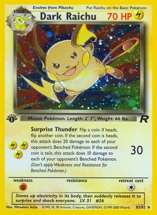 Dark Raichu (83)/82 Secret Rare 1st Edition Holofoil