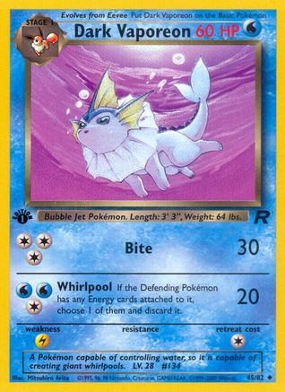 Dark Vaporeon (45)/82 Uncommon 1st Edition