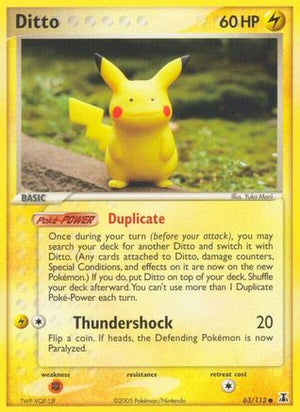 Moderately Played Ditto 63/113 (Pikachu) Common Reverse Holofoil (Cabinet-MP)