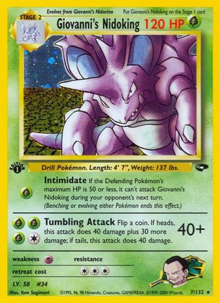 Giovanni's Nidoking (7)/132 Holo Rare 1st Edition Holofoil