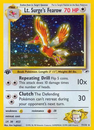 Lt. Surge's Fearow (7)/132 Holo Rare 1st Edition Holofoil