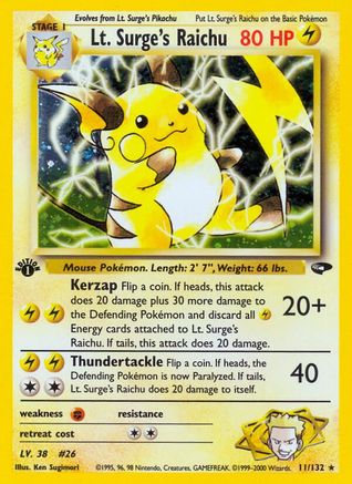 Lt. Surge's Raichu (11)/132 Holo Rare 1st Edition Holofoil