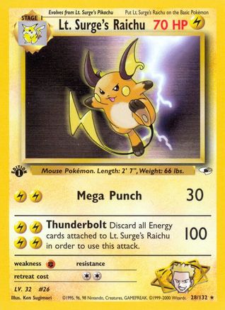 Lt. Surge's Raichu (28)/132 Rare 1st Edition