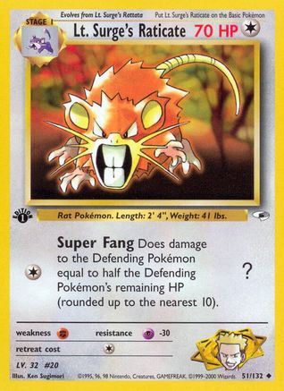 Lt. Surge's Raticate (51)/132 Uncommon 1st Edition