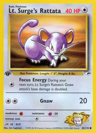 Lt. Surge's Rattata (82)/132 Common 1st Edition