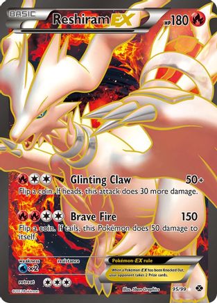 Lightly Played Reshiram EX (95 Full Art) (95)/99 Ultra Rare Holofoil (Cabinet-LP)