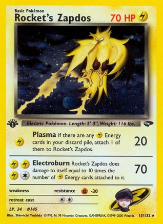 Rocket's Zapdos (15)/132 Holo Rare 1st Edition Holofoil