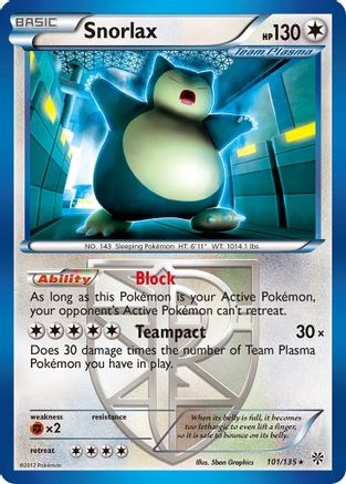 Snorlax (Team Plasma) (101)/135 Rare Reverse Holofoil